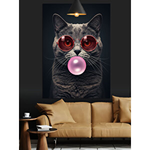 Sakız Çiğneyen Kedi Dekoratif Kanvas - Mdf Ahşap Tablo 50x70 cm