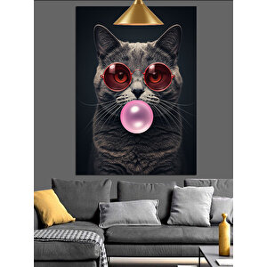 Sakız Çiğneyen Kedi Dekoratif Kanvas - Mdf Ahşap Tablo 50x70 cm