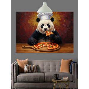 Pizza Yiyen Panda Dekoratif Kanvas - Mdf Ahşap Tablo