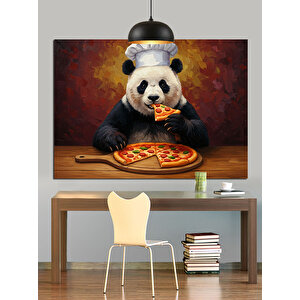 Pizza Yiyen Panda Dekoratif Kanvas - Mdf Ahşap Tablo