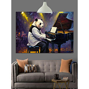Piyano Çalan Panda Dekoratif Kanvas - Mdf Ahşap Tablo