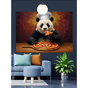 Pizza Yiyen Panda Dekoratif Kanvas - Mdf Ahşap Tablo 70x100 cm