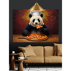 Pizza Yiyen Panda Dekoratif Kanvas - Mdf Ahşap Tablo 70x100 cm
