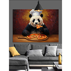 Pizza Yiyen Panda Dekoratif Kanvas - Mdf Ahşap Tablo 70x100 cm