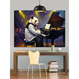 Piyano Çalan Panda Dekoratif Kanvas - Mdf Ahşap Tablo 70x100 cm