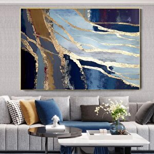 Lüks Mermer Duvar Dekoru; Lacivert Duvar Sanatı; Soyut Mermer Tablosu; Altın Mermer Kanvas