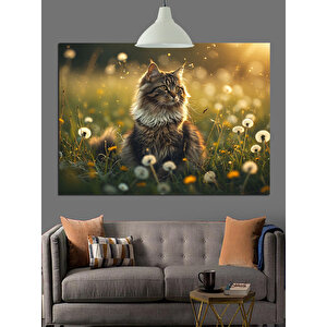 Papatyalar Arasında Tüylü Kedi Dekoratif Kanvas - Mdf Ahşap Tablo