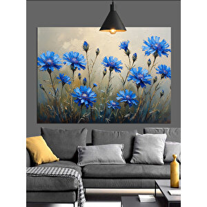 Vazoda Mavi Çiçekler Doğa Dekoratif Kanvas - Mdf Ahşap Tablo 70x100 cm