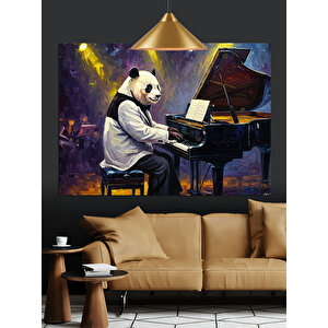 Piyano Çalan Panda Dekoratif Kanvas - Mdf Ahşap Tablo 25x35 cm