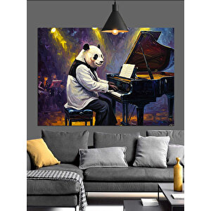 Piyano Çalan Panda Dekoratif Kanvas - Mdf Ahşap Tablo