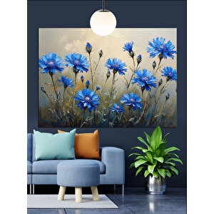Vazoda Mavi Çiçekler Doğa Dekoratif Kanvas - Mdf Ahşap Tablo