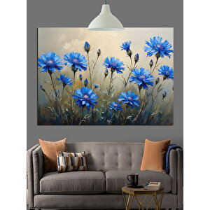 Vazoda Mavi Çiçekler Doğa Dekoratif Kanvas - Mdf Ahşap Tablo 35x50 cm