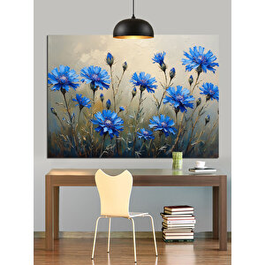 Vazoda Mavi Çiçekler Doğa Dekoratif Kanvas - Mdf Ahşap Tablo 35x50 cm