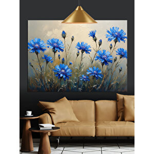 Vazoda Mavi Çiçekler Doğa Dekoratif Kanvas - Mdf Ahşap Tablo