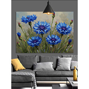 Mavi Çiçekler Doğa Tablosu Dekoratif Kanvas - Mdf Ahşap Tablo
