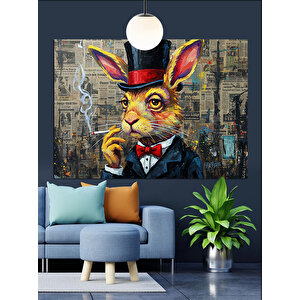 Silindir Şapkalı Tavşan Portresi Dekoratif Kanvas - Mdf Ahşap Tablo 25x35 cm