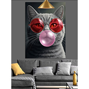Sakız Çiğneyen Kedi Dekoratif Kanvas - Mdf Ahşap Tablo