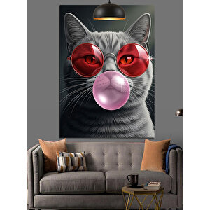 Sakız Çiğneyen Kedi Dekoratif Kanvas - Mdf Ahşap Tablo 70x100 cm