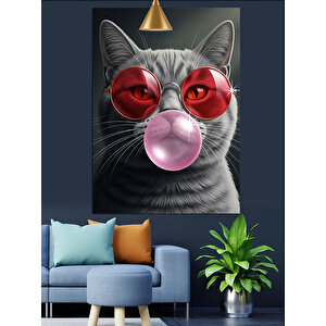 Sakız Çiğneyen Kedi Dekoratif Kanvas - Mdf Ahşap Tablo 70x100 cm