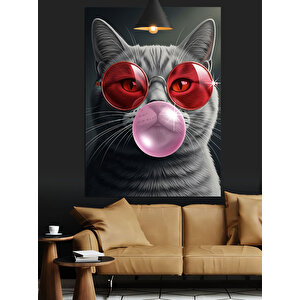 Sakız Çiğneyen Kedi Dekoratif Kanvas - Mdf Ahşap Tablo 70x100 cm