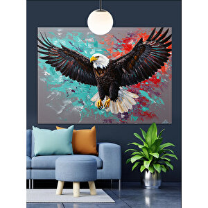 Uçan Kartal Renkli Arka Plan Dekoratif Kanvas - Mdf Ahşap Tablo