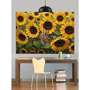 Tavşan Ve Ayçiçek Tarlası Dekoratif Kanvas - Mdf Ahşap Tablo 70x100 cm