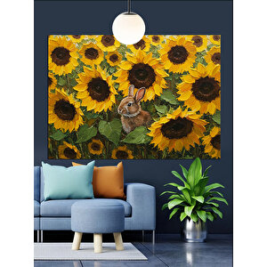 Tavşan Ve Ayçiçek Tarlası Dekoratif Kanvas - Mdf Ahşap Tablo 70x100 cm