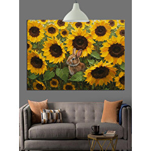 Tavşan Ve Ayçiçek Tarlası Dekoratif Kanvas - Mdf Ahşap Tablo