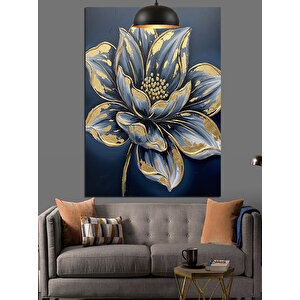Altın Çiçek Deseni Dekoratif Kanvas - Mdf Ahşap Tablo 70x100 cm