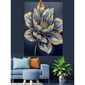 Altın Çiçek Deseni Dekoratif Kanvas - Mdf Ahşap Tablo 70x100 cm