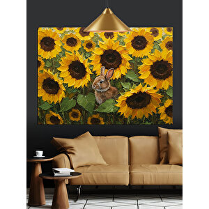 Tavşan Ve Ayçiçek Tarlası Dekoratif Kanvas - Mdf Ahşap Tablo 35x50 cm