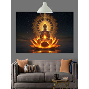 Lotus Çiçekleriyle Buda Heykeli Dekoratif Kanvas - Mdf Ahşap Tablo 35x50 cm