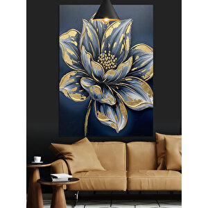 Altın Çiçek Deseni Dekoratif Kanvas - Mdf Ahşap Tablo 50x70 cm