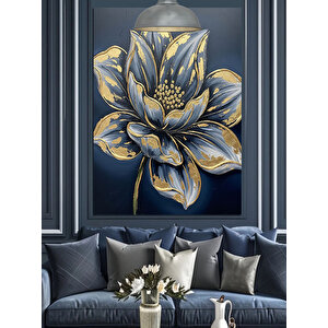 Altın Çiçek Deseni Dekoratif Kanvas - Mdf Ahşap Tablo