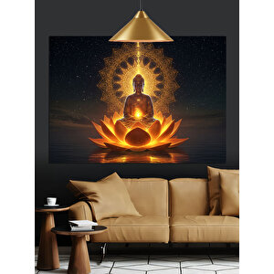 Lotus Çiçekleriyle Buda Heykeli Dekoratif Kanvas - Mdf Ahşap Tablo 25x35 cm