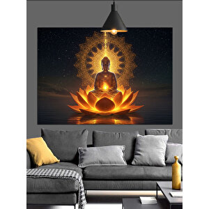 Lotus Çiçekleriyle Buda Heykeli Dekoratif Kanvas - Mdf Ahşap Tablo 25x35 cm