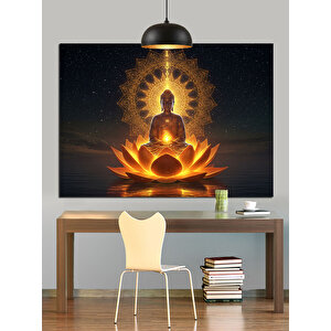 Lotus Çiçekleriyle Buda Heykeli Dekoratif Kanvas - Mdf Ahşap Tablo