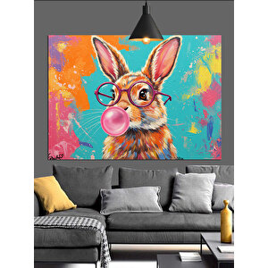 Sakız Çiğneyen Gözlüklü Tavşan Dekoratif Kanvas - Mdf Ahşap Tablo 50x70 cm