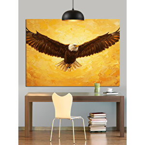 Altın Işıklı Uçan Kartal Dekoratif Kanvas - Mdf Ahşap Tablo 70x100 cm