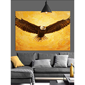 Altın Işıklı Uçan Kartal Dekoratif Kanvas - Mdf Ahşap Tablo