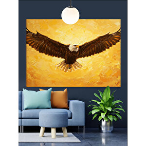 Altın Işıklı Uçan Kartal Dekoratif Kanvas - Mdf Ahşap Tablo 50x70 cm