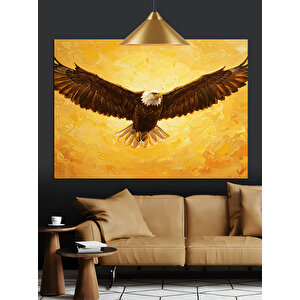 Altın Işıklı Uçan Kartal Dekoratif Kanvas - Mdf Ahşap Tablo 50x70 cm