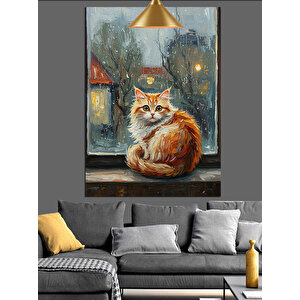 Yağmurlu Gecede Kedi Dekoratif Kanvas - Mdf Ahşap Tablo