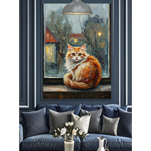 Yağmurlu Gecede Kedi Dekoratif Kanvas - Mdf Ahşap Tablo