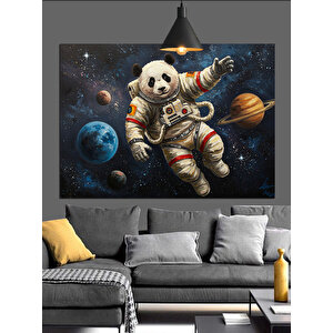 Uzayda Uçan Panda Astronot Dekoratif Kanvas - Mdf Ahşap Tablo