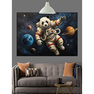 Uzayda Uçan Panda Astronot Dekoratif Kanvas - Mdf Ahşap Tablo