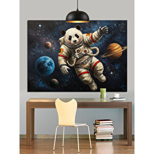 Uzayda Uçan Panda Astronot Dekoratif Kanvas - Mdf Ahşap Tablo 70x100 cm