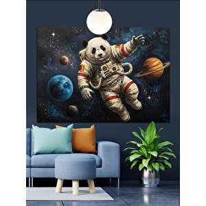 Uzayda Uçan Panda Astronot Dekoratif Kanvas - Mdf Ahşap Tablo 70x100 cm