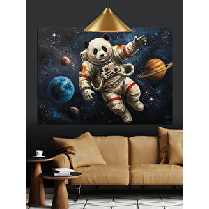 Uzayda Uçan Panda Astronot Dekoratif Kanvas - Mdf Ahşap Tablo 70x100 cm