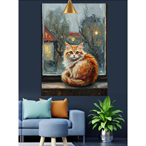 Yağmurlu Gecede Kedi Dekoratif Kanvas - Mdf Ahşap Tablo 70x100 cm